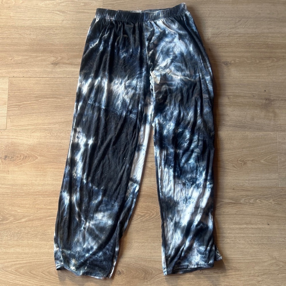 Hello Mello Tie Dye Lounge Pajama Pants Navy Black White Wide Leg M/L